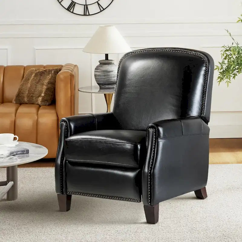 Genuine Leather Pushback Recliner Chair with Nailhead Trim Multi-Color