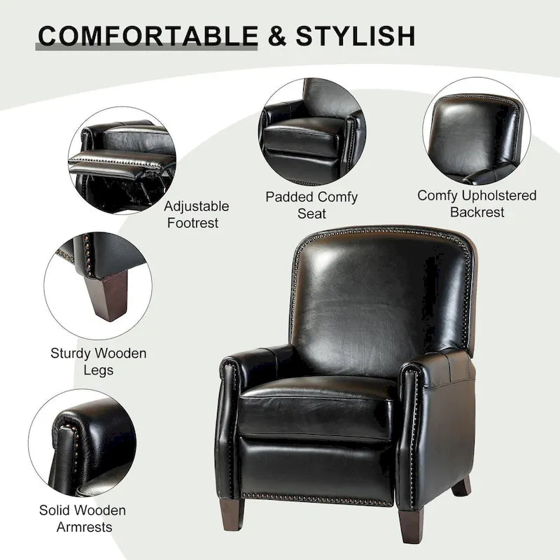 Genuine Leather Pushback Recliner Chair with Nailhead Trim Multi-Color