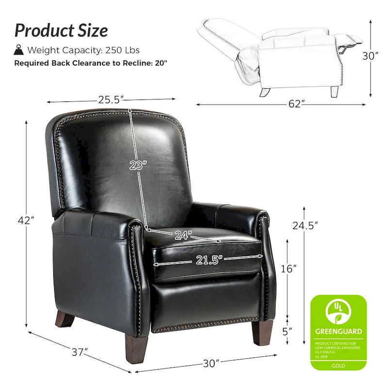 Genuine Leather Pushback Recliner Chair with Nailhead Trim Multi-Color