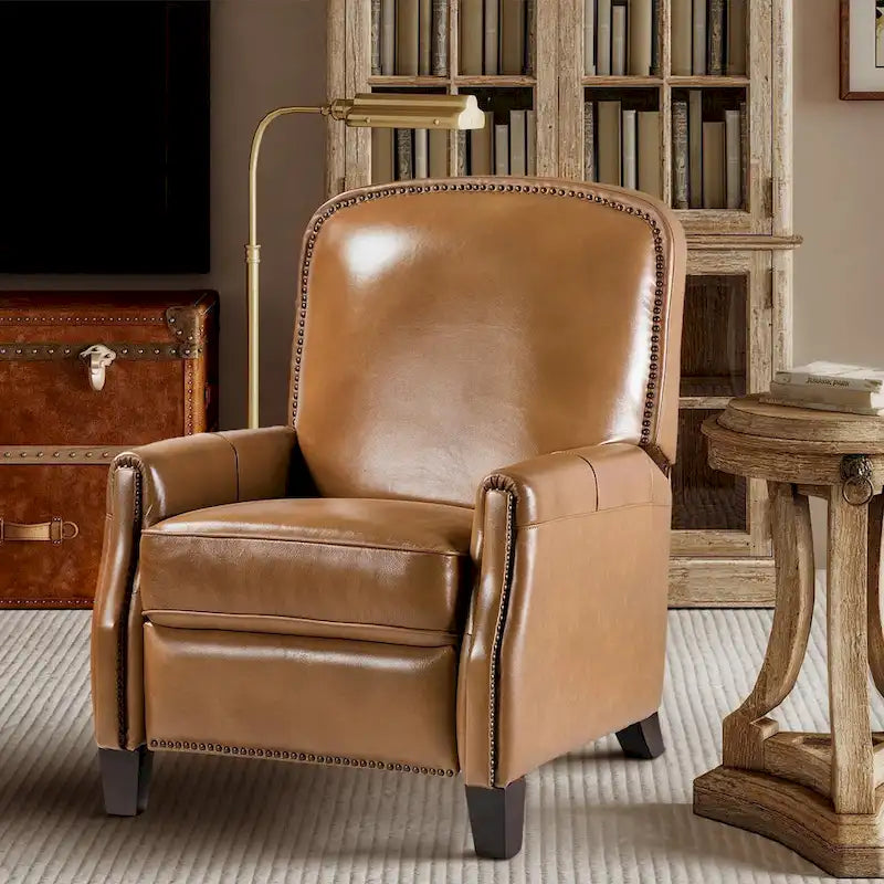 Genuine Leather Pushback Recliner Chair with Nailhead Trim Multi-Color