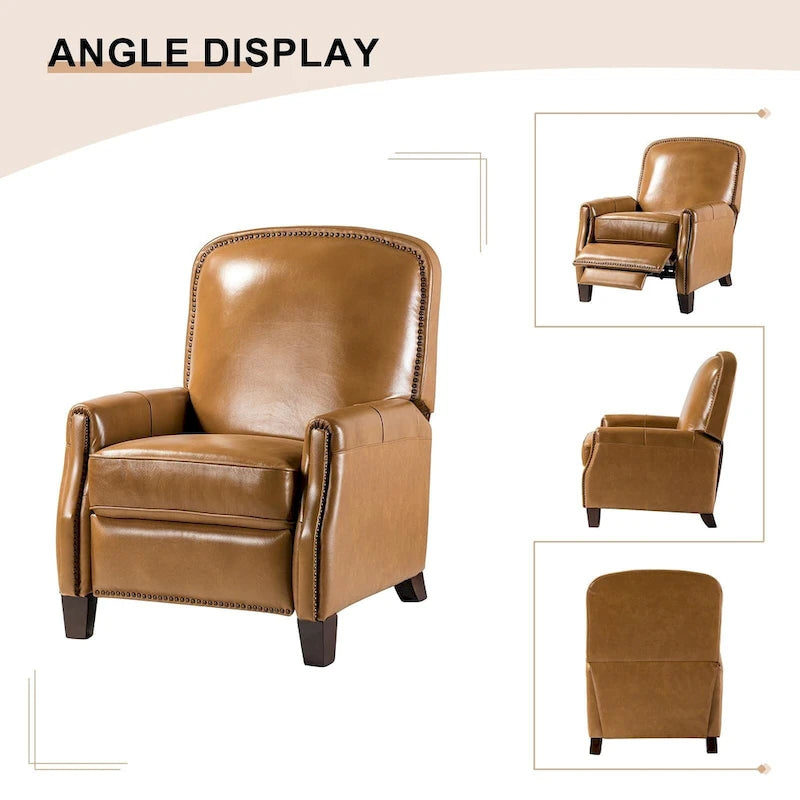 Genuine Leather Pushback Recliner Chair with Nailhead Trim Multi-Color