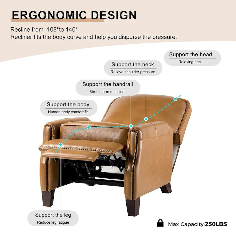 Genuine Leather Pushback Recliner Chair with Nailhead Trim Multi-Color