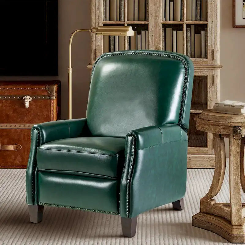 Genuine Leather Pushback Recliner Chair with Nailhead Trim Multi-Color