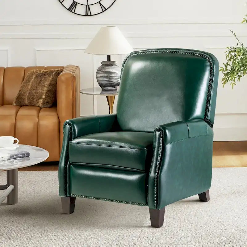 Genuine Leather Pushback Recliner Chair with Nailhead Trim Multi-Color