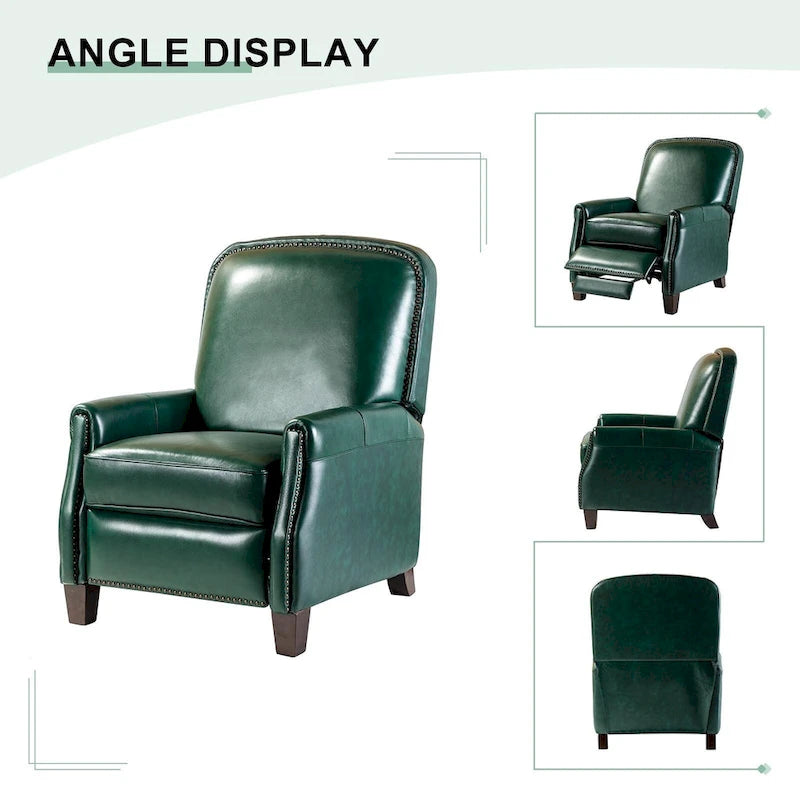 Genuine Leather Pushback Recliner Chair with Nailhead Trim Multi-Color