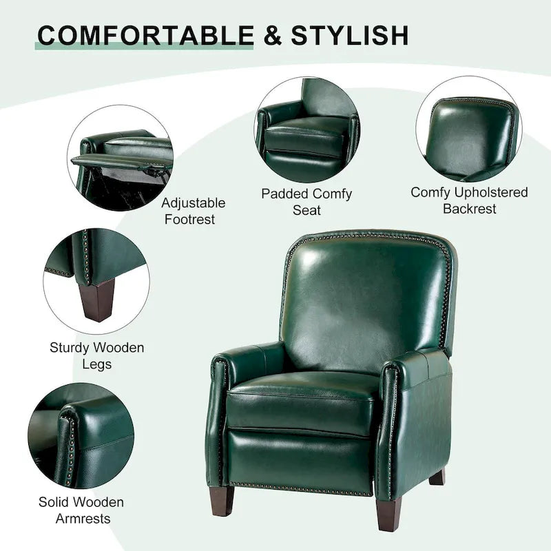 Genuine Leather Pushback Recliner Chair with Nailhead Trim Multi-Color