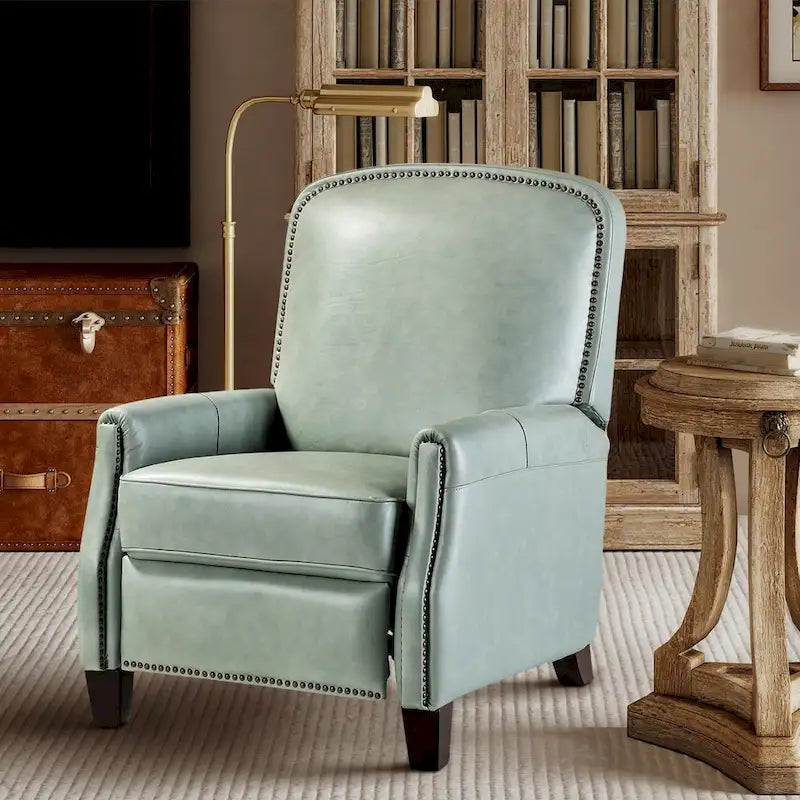 Genuine Leather Pushback Recliner Chair with Nailhead Trim Multi-Color