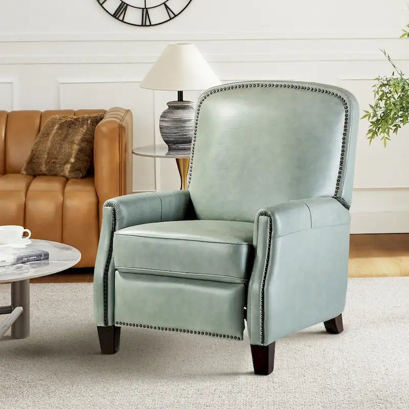 Genuine Leather Pushback Recliner Chair with Nailhead Trim Multi-Color