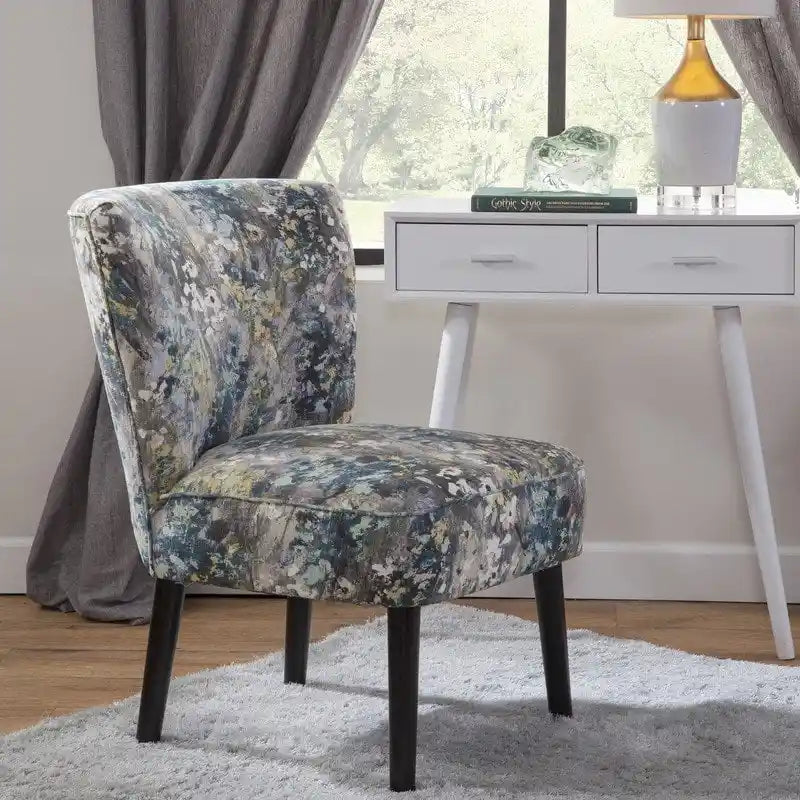 Armless Accent Side Chair with Patterned Upholstery and Espresso Legs