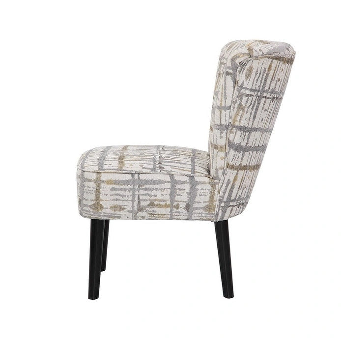 Armless Accent Side Chair with Patterned Upholstery and Espresso Legs