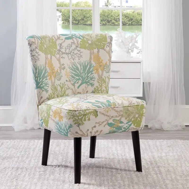 Armless Accent Side Chair with Patterned Upholstery and Espresso Legs