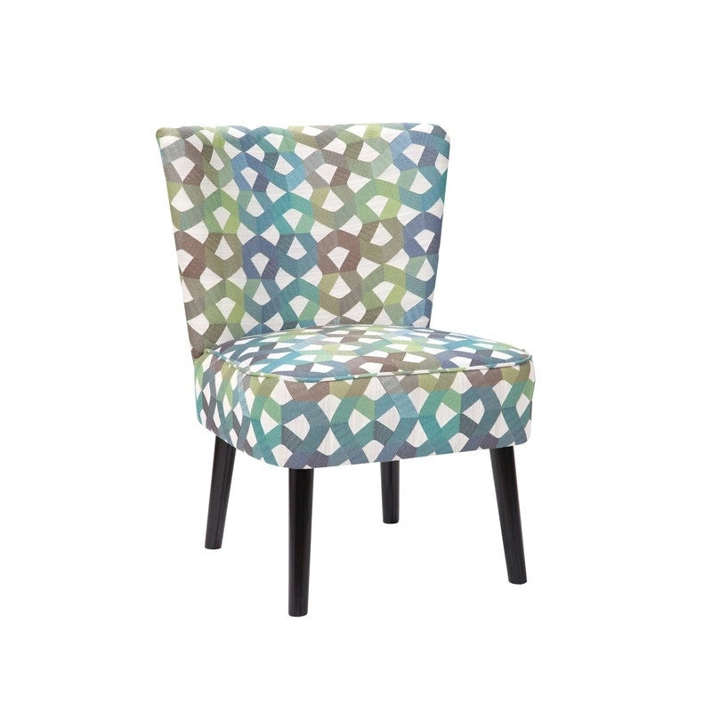 Armless Accent Side Chair with Patterned Upholstery and Espresso Legs