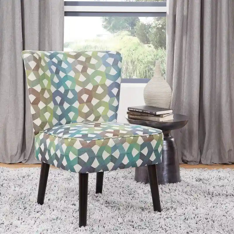 Armless Accent Side Chair with Patterned Upholstery and Espresso Legs