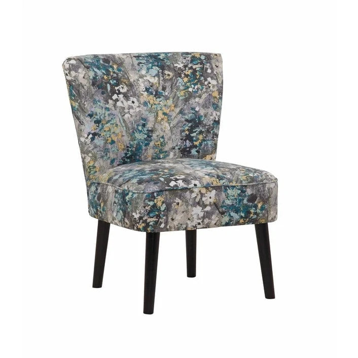 Armless Accent Side Chair with Patterned Upholstery and Espresso Legs