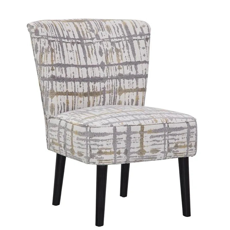 Armless Accent Side Chair with Patterned Upholstery and Espresso Legs