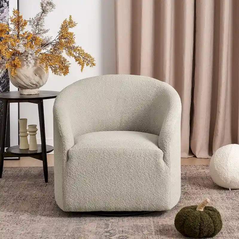 Boucle Upholstered Swivel Barrel Accent Armchair Multi-Color Options