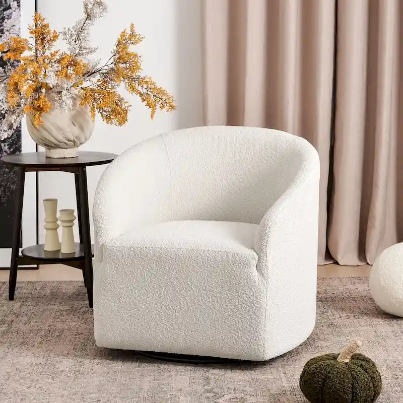 Boucle Upholstered Swivel Barrel Accent Armchair Multi-Color Options