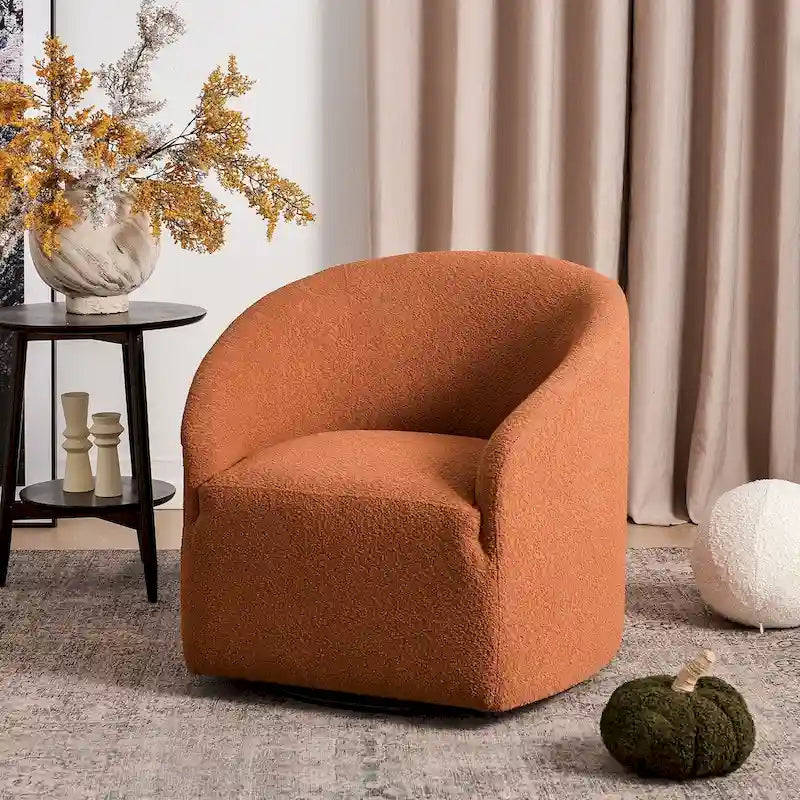 Boucle Upholstered Swivel Barrel Accent Armchair Multi-Color Options