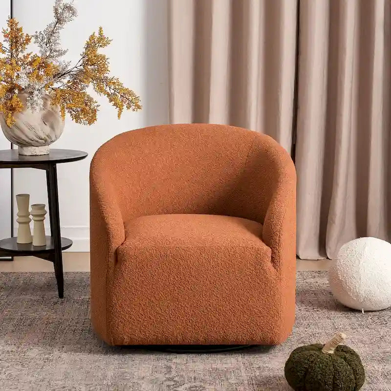 Boucle Upholstered Swivel Barrel Accent Armchair Multi-Color Options