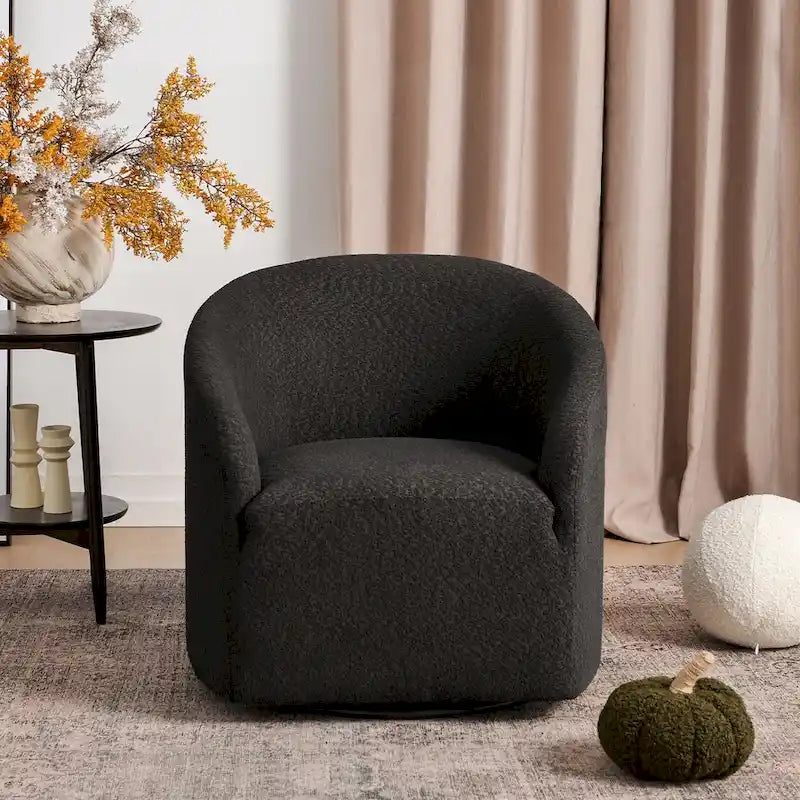 Boucle Upholstered Swivel Barrel Accent Armchair Multi-Color Options