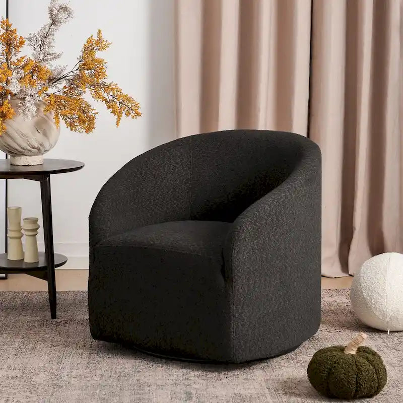 Boucle Upholstered Swivel Barrel Accent Armchair Multi-Color Options