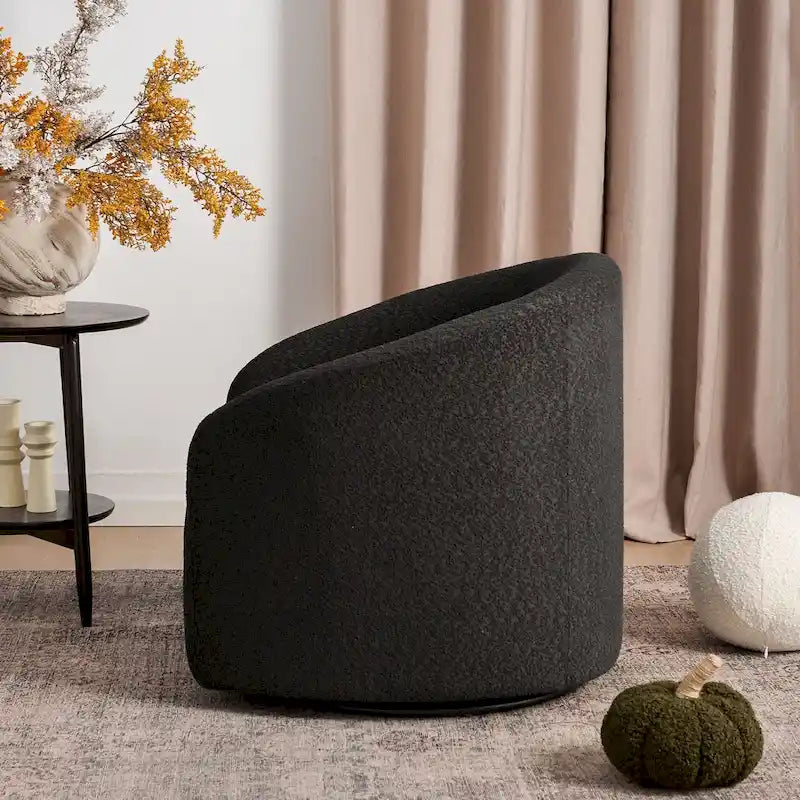 Boucle Upholstered Swivel Barrel Accent Armchair Multi-Color Options