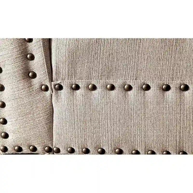 Classic Upholstered Beige Linen Chaise Lounge with Nailhead Accent Wood Legs