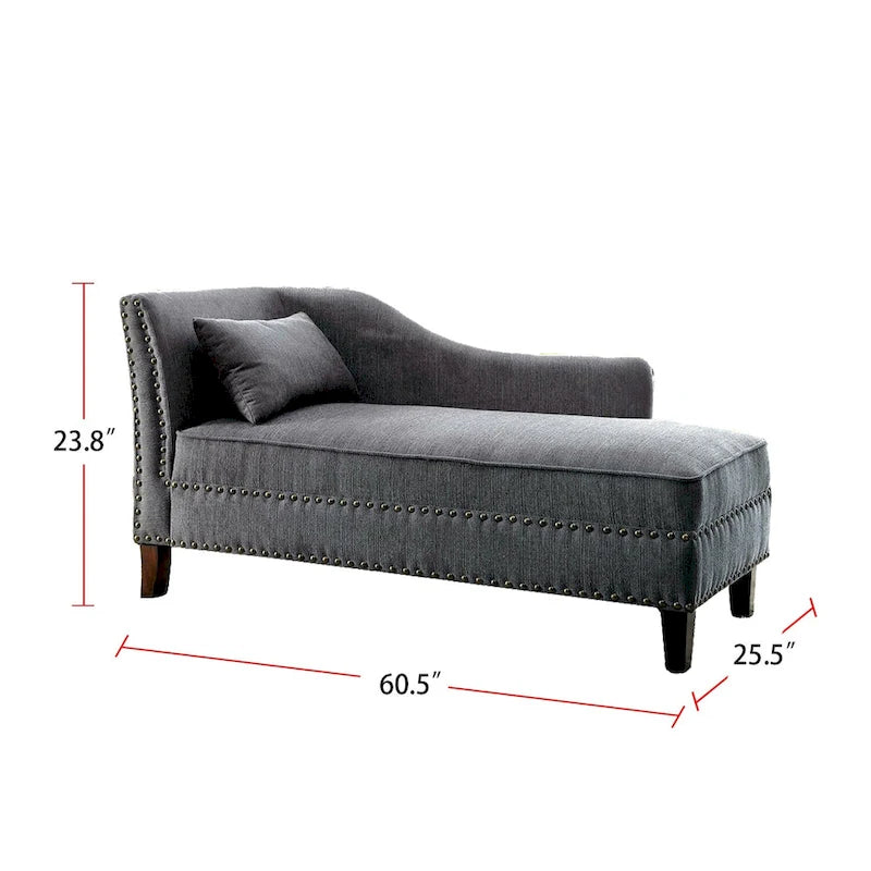 Classic Upholstered Beige Linen Chaise Lounge with Nailhead Accent Wood Legs