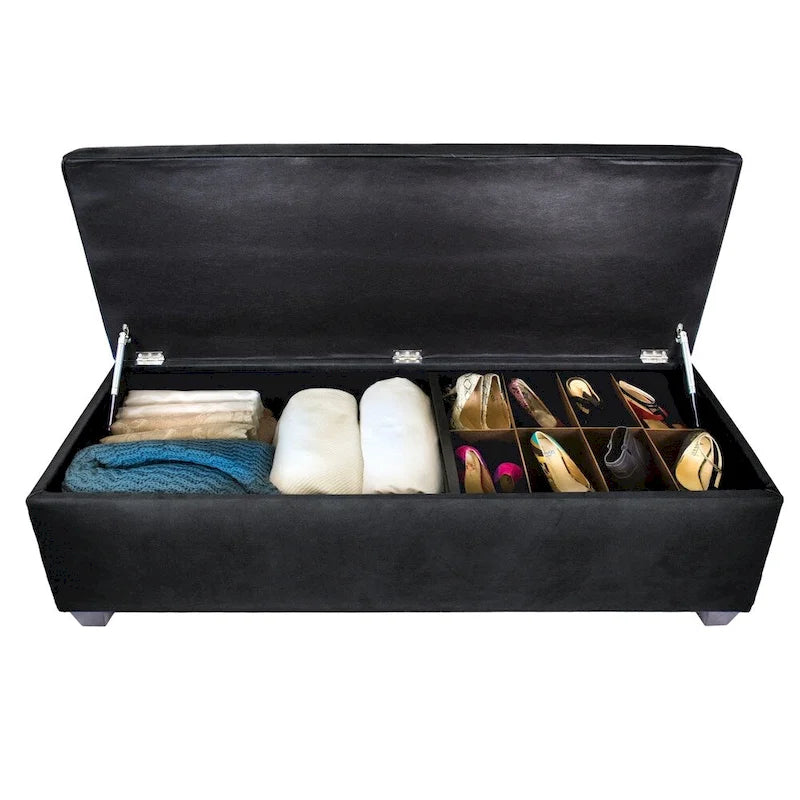 Fabric Upholstered Lift Top Storage Bench with Shoe Organizer and Button Tufting