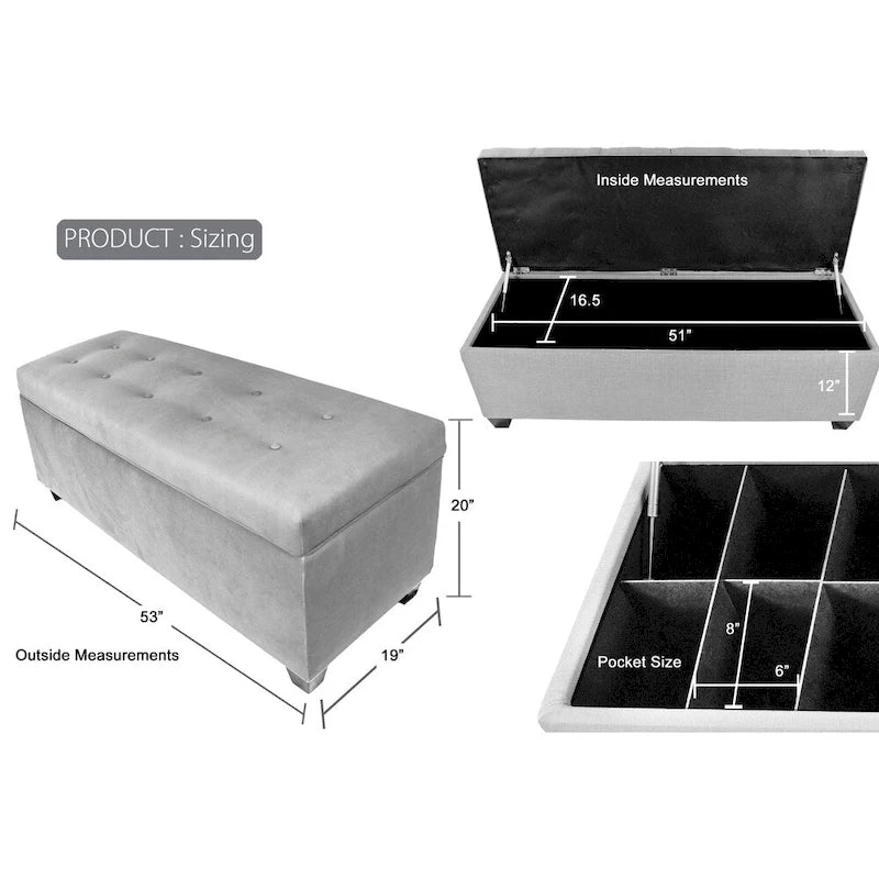 Fabric Upholstered Lift Top Storage Bench with Shoe Organizer and Button Tufting