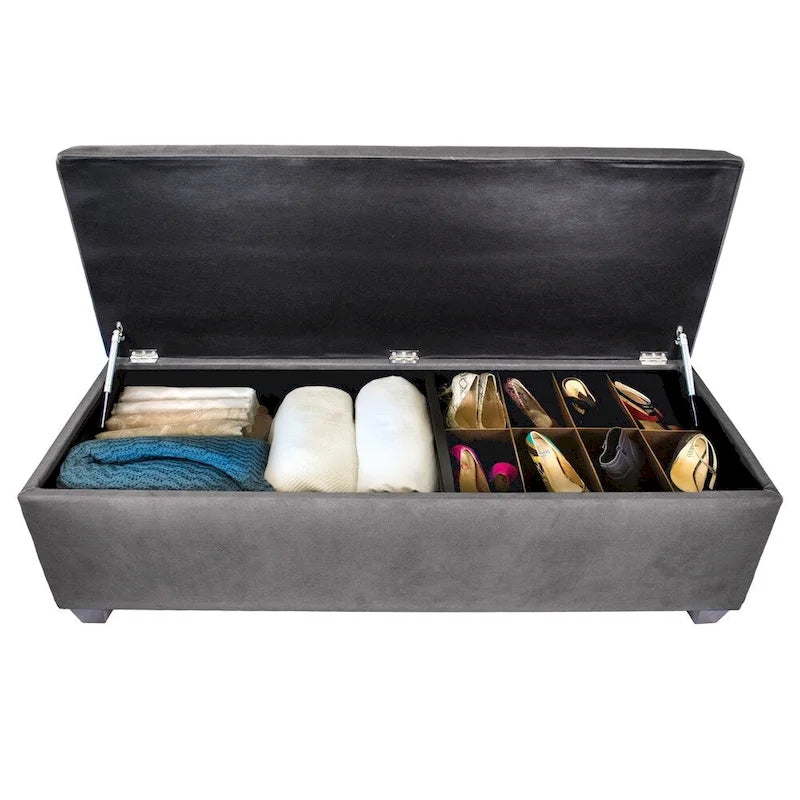 Fabric Upholstered Lift Top Storage Bench with Shoe Organizer and Button Tufting