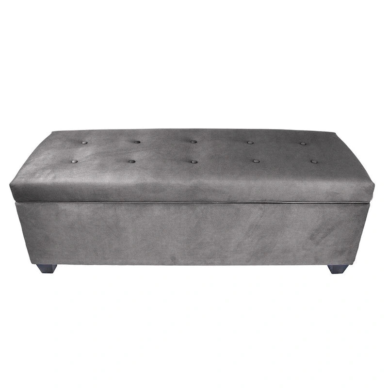 Fabric Upholstered Lift Top Storage Bench with Shoe Organizer and Button Tufting