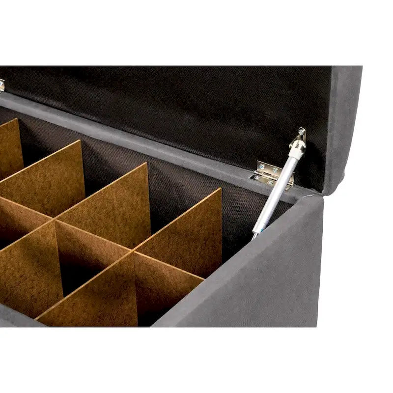 Fabric Upholstered Lift Top Storage Bench with Shoe Organizer and Button Tufting
