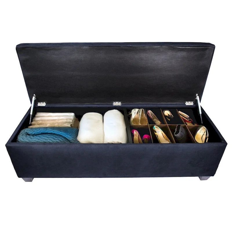 Fabric Upholstered Lift Top Storage Bench with Shoe Organizer and Button Tufting