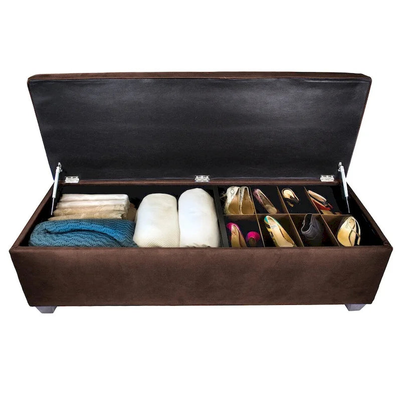 Fabric Upholstered Lift Top Storage Bench with Shoe Organizer and Button Tufting