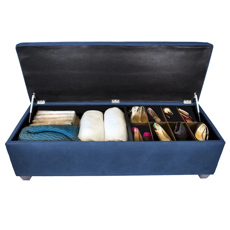 Fabric Upholstered Lift Top Storage Bench with Shoe Organizer and Button Tufting
