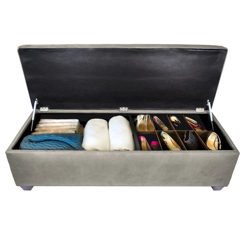Fabric Upholstered Lift Top Storage Bench with Shoe Organizer and Button Tufting