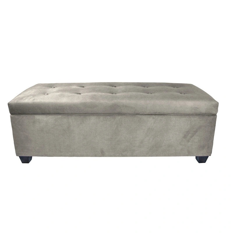 Fabric Upholstered Lift Top Storage Bench with Shoe Organizer and Button Tufting