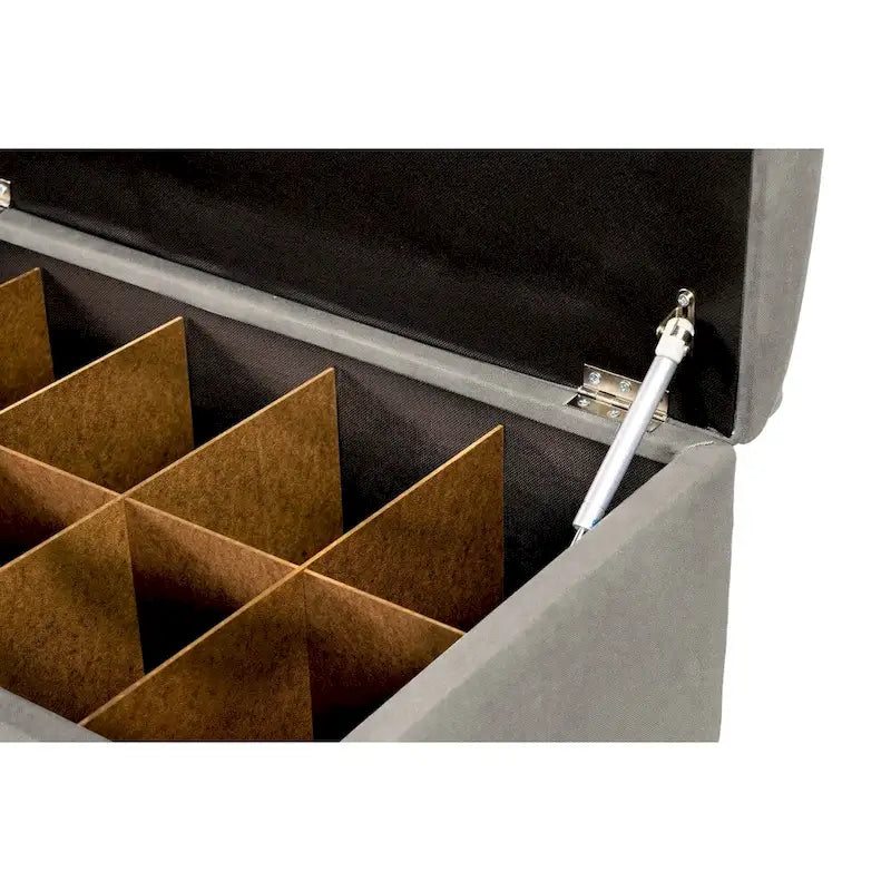 Fabric Upholstered Lift Top Storage Bench with Shoe Organizer and Button Tufting