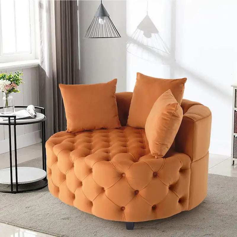 Tufted Round Velvet Accent Chair with Solid Wood Legs Multi-Color