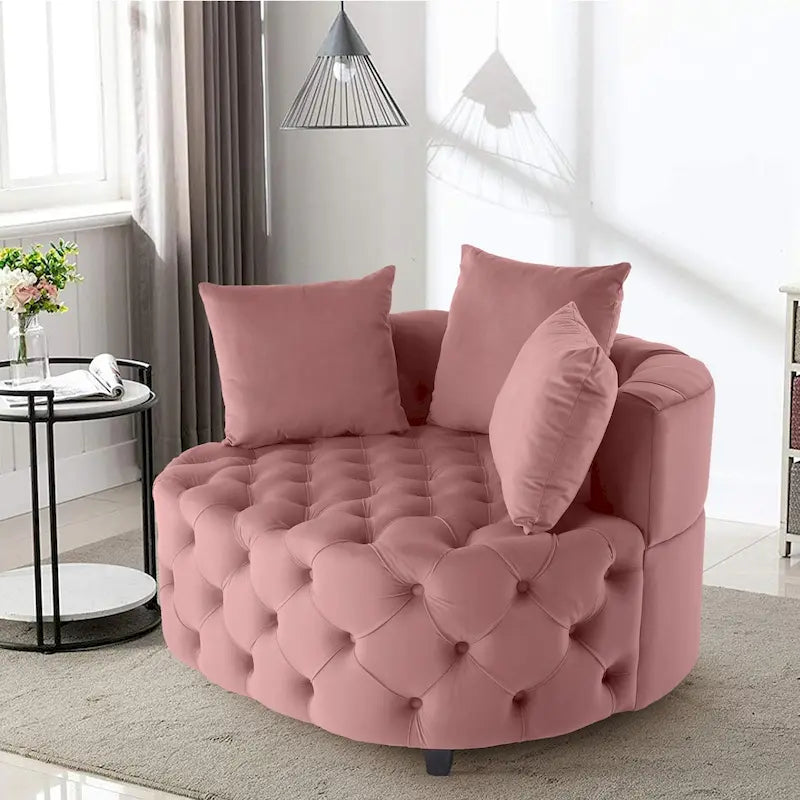 Tufted Round Velvet Accent Chair with Solid Wood Legs Multi-Color