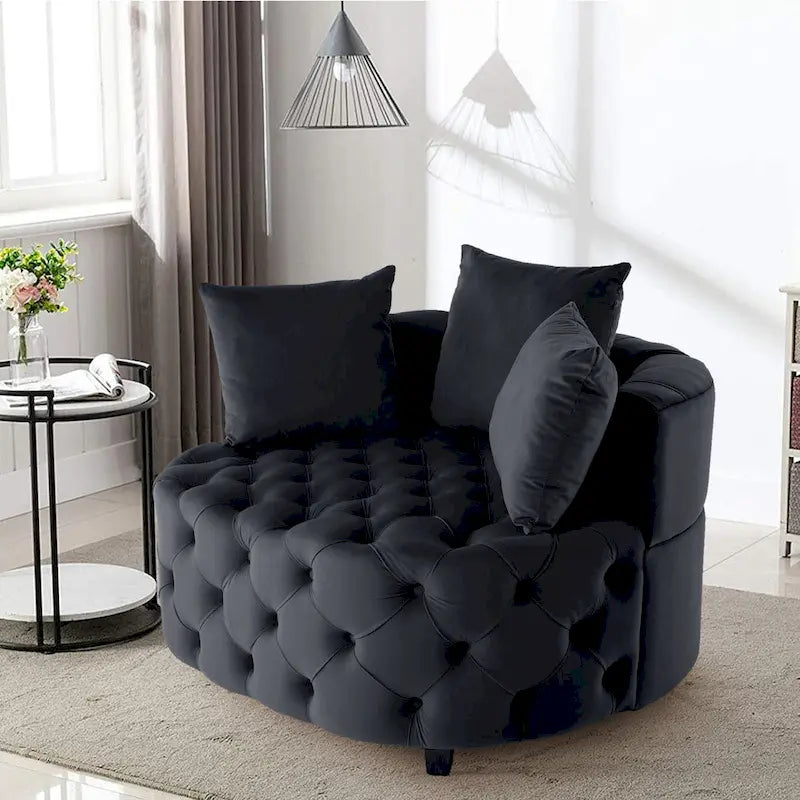 Tufted Round Velvet Accent Chair with Solid Wood Legs Multi-Color