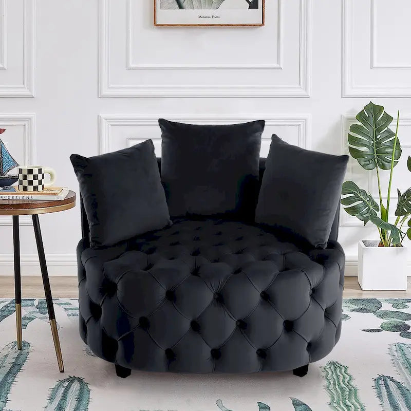 Tufted Round Velvet Accent Chair with Solid Wood Legs Multi-Color