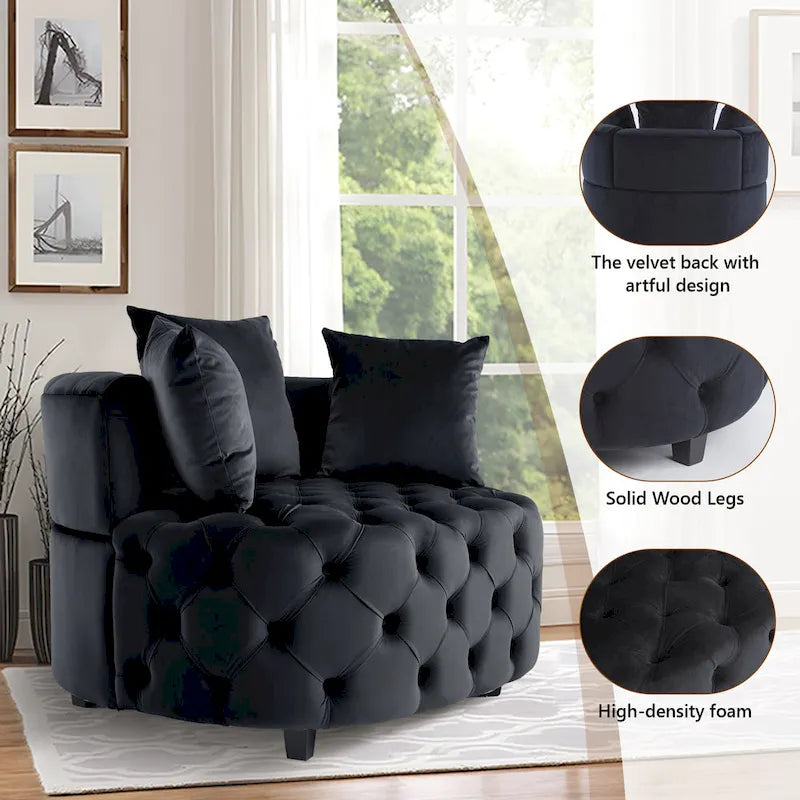 Tufted Round Velvet Accent Chair with Solid Wood Legs Multi-Color
