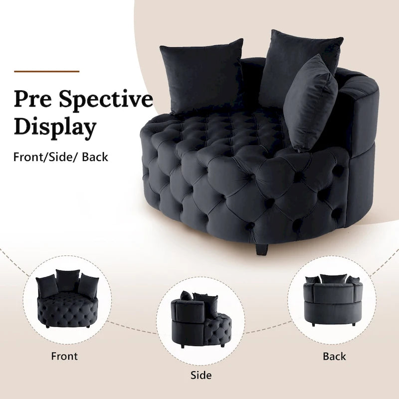 Tufted Round Velvet Accent Chair with Solid Wood Legs Multi-Color