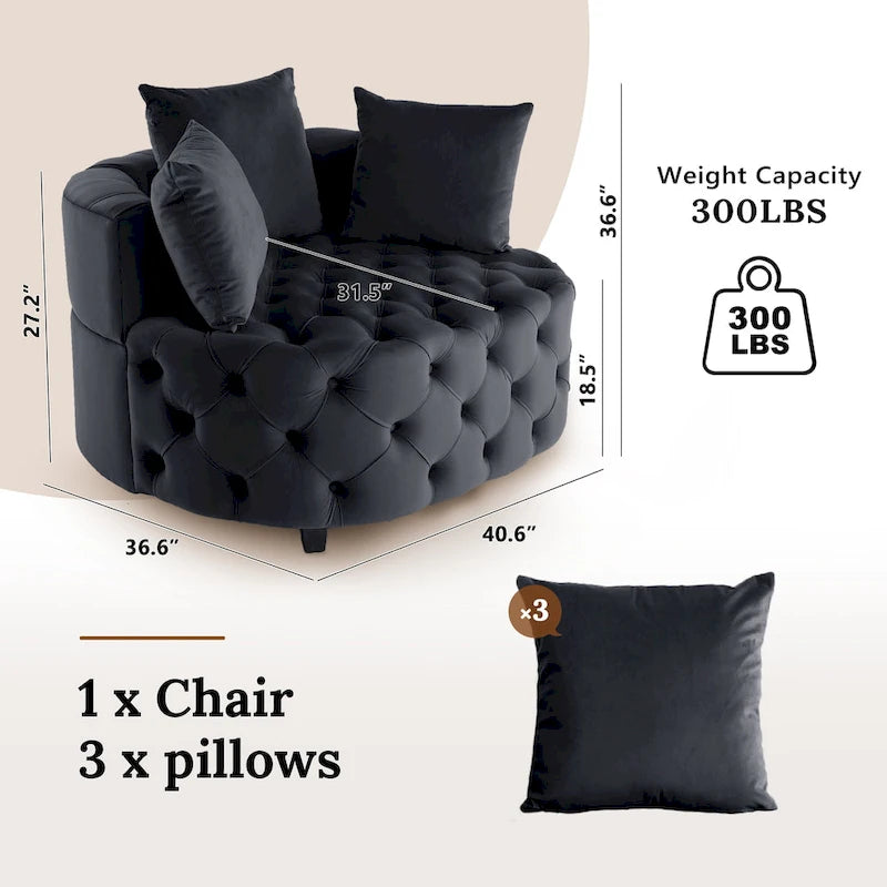 Tufted Round Velvet Accent Chair with Solid Wood Legs Multi-Color