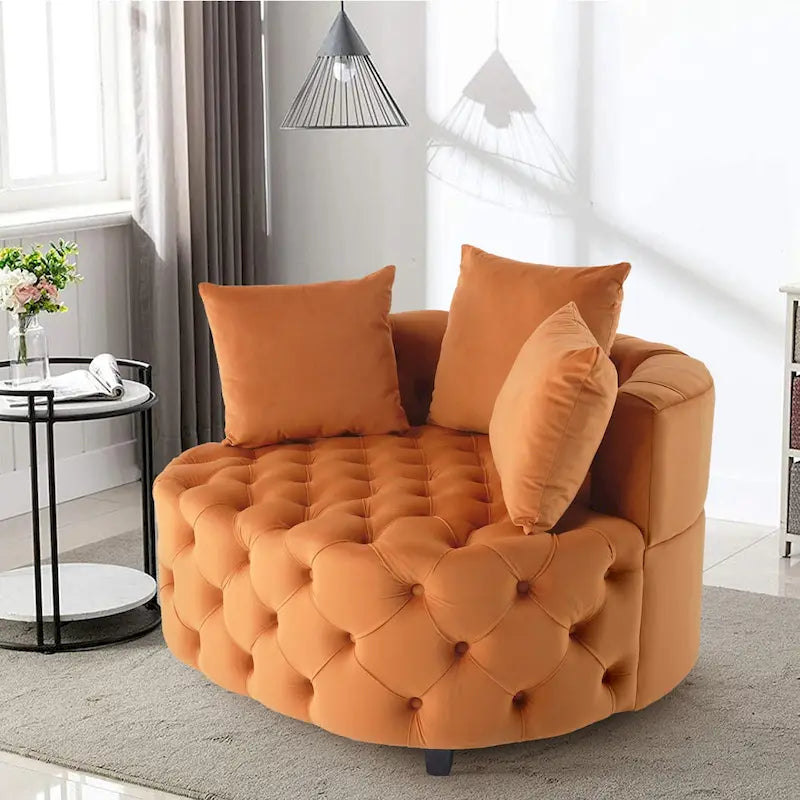 Tufted Round Velvet Accent Chair with Solid Wood Legs Multi-Color