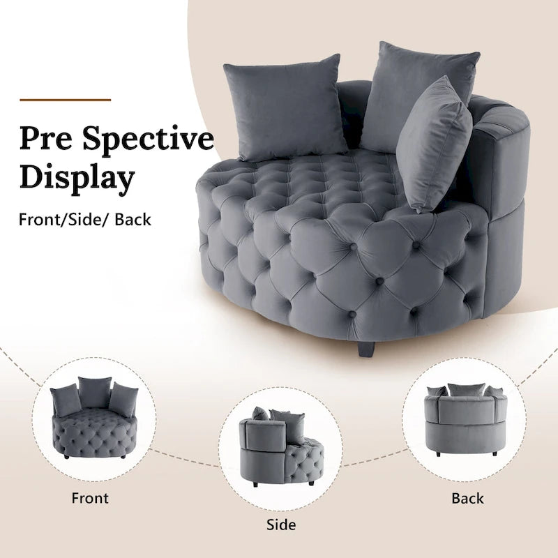 Tufted Round Velvet Accent Chair with Solid Wood Legs Multi-Color
