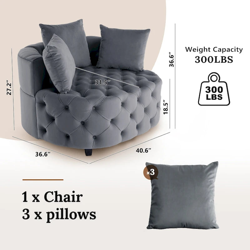 Tufted Round Velvet Accent Chair with Solid Wood Legs Multi-Color