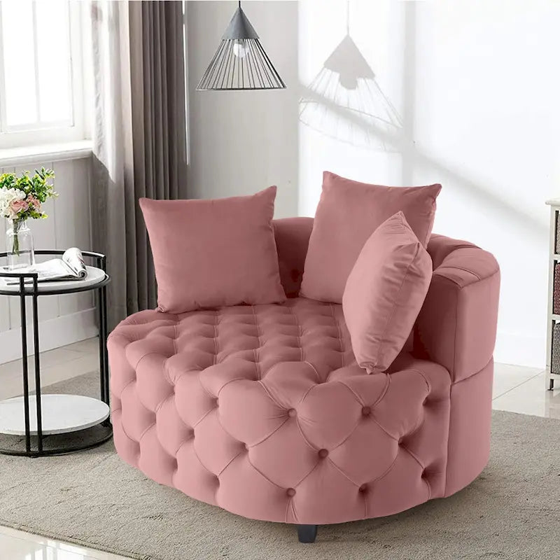 Tufted Round Velvet Accent Chair with Solid Wood Legs Multi-Color